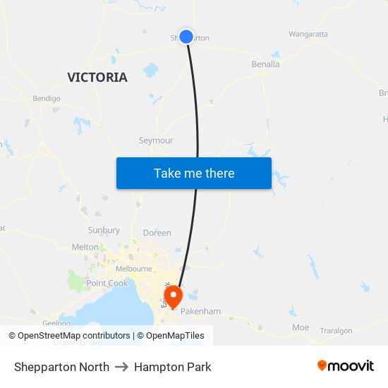 Shepparton North to Hampton Park map