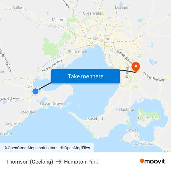 Thomson (Geelong) to Hampton Park map