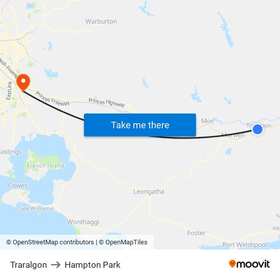 Traralgon to Hampton Park map