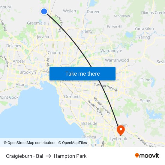 Craigieburn - Bal to Hampton Park map