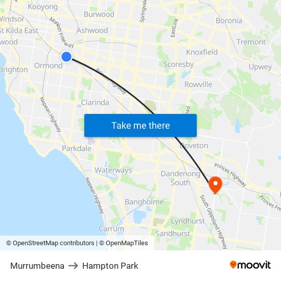 Murrumbeena to Hampton Park map