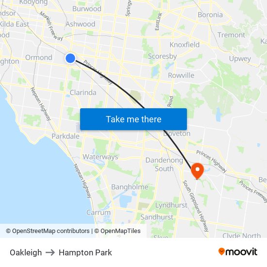 Oakleigh to Hampton Park map