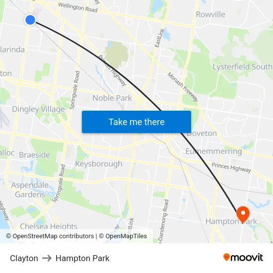 Clayton to Hampton Park map