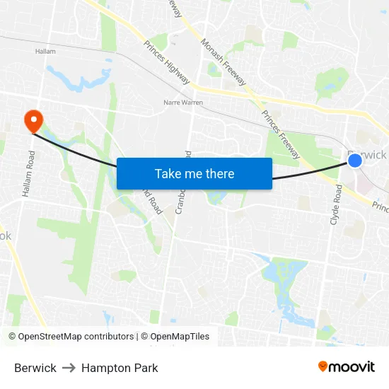 Berwick to Hampton Park map