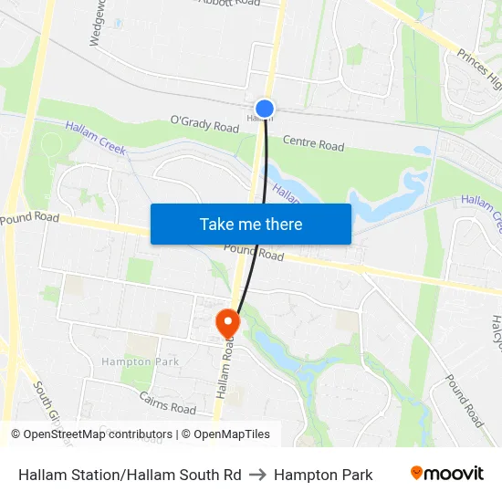 Hallam Station/Hallam South Rd to Hampton Park map