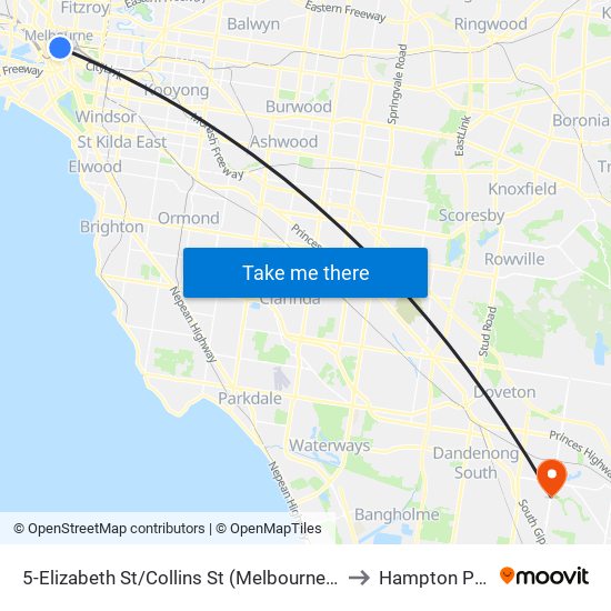 5-Elizabeth St/Collins St (Melbourne City) to Hampton Park map