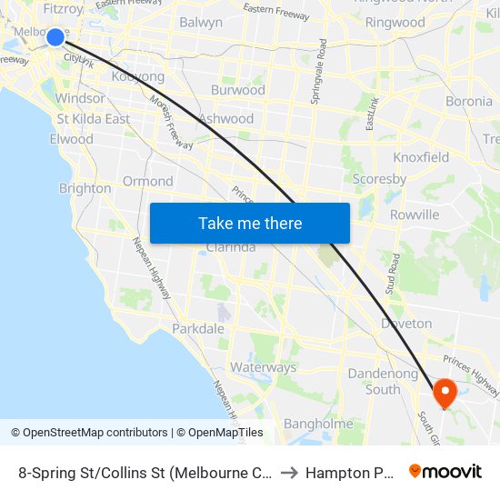 8-Spring St/Collins St (Melbourne City) to Hampton Park map