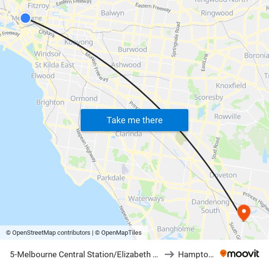 5-Melbourne Central Station/Elizabeth St (Melbourne City) to Hampton Park map
