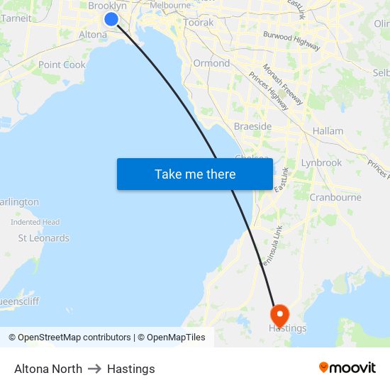 Altona North to Hastings map