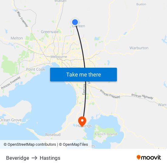 Beveridge to Hastings map