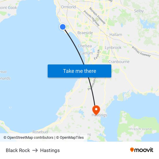 Black Rock to Hastings map