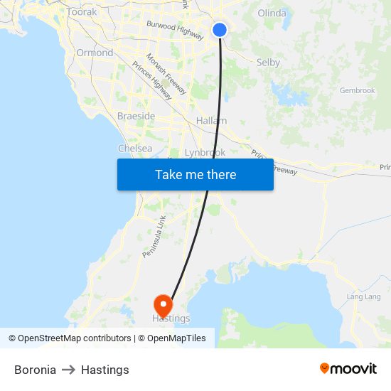 Boronia to Hastings map