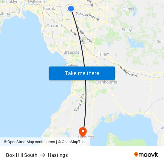 Box Hill South to Hastings map