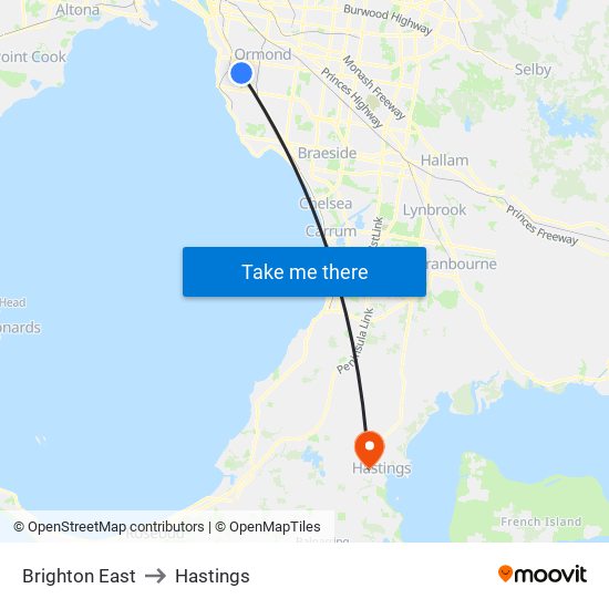 Brighton East to Hastings map