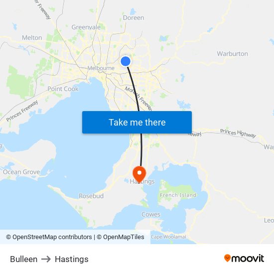 Bulleen to Hastings map