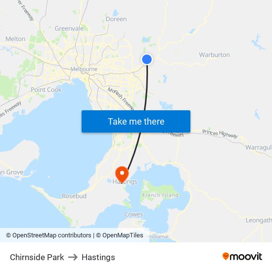 Chirnside Park to Hastings map