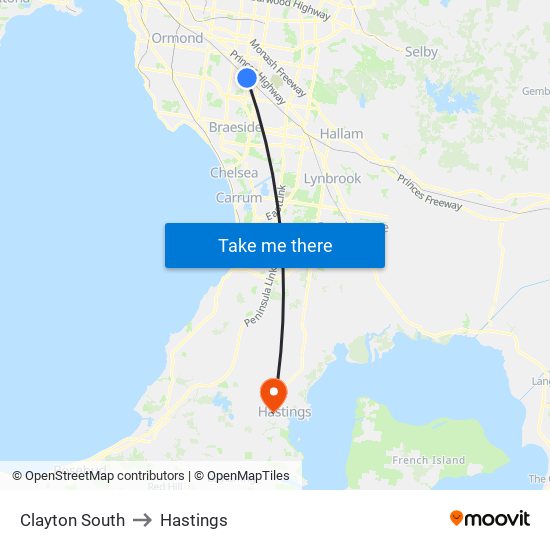 Clayton South to Hastings map