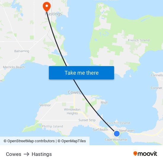 Cowes to Hastings map