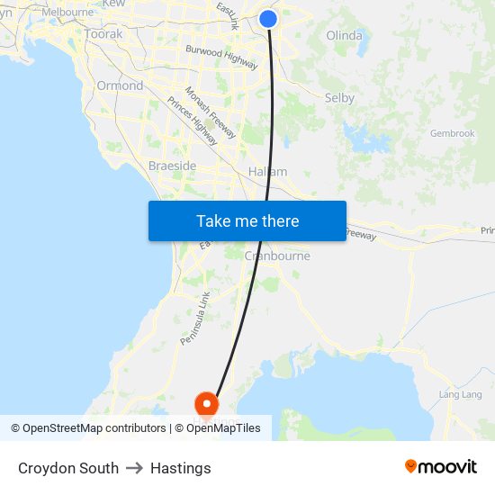 Croydon South to Hastings map