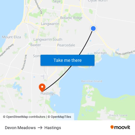 Devon Meadows to Hastings map