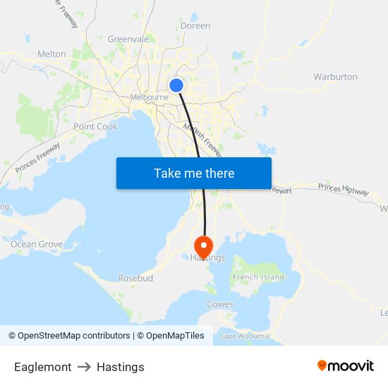 Eaglemont to Hastings map