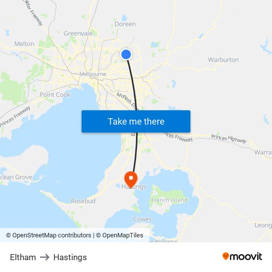 Eltham to Hastings map