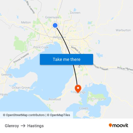 Glenroy to Hastings map