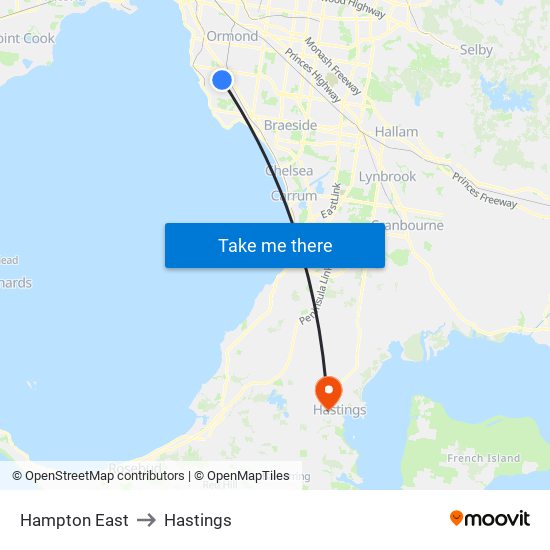 Hampton East to Hastings map