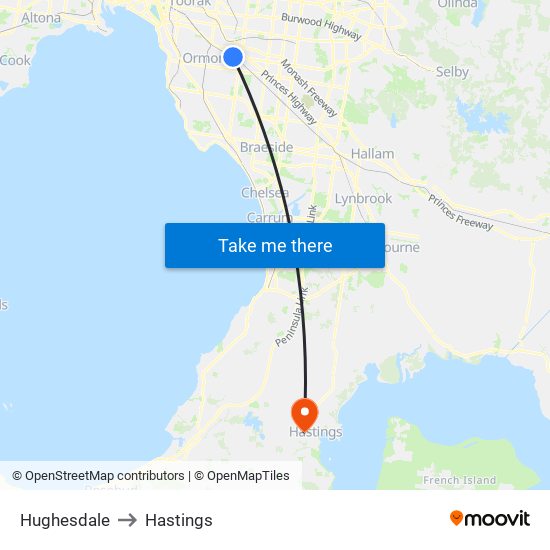 Hughesdale to Hastings map