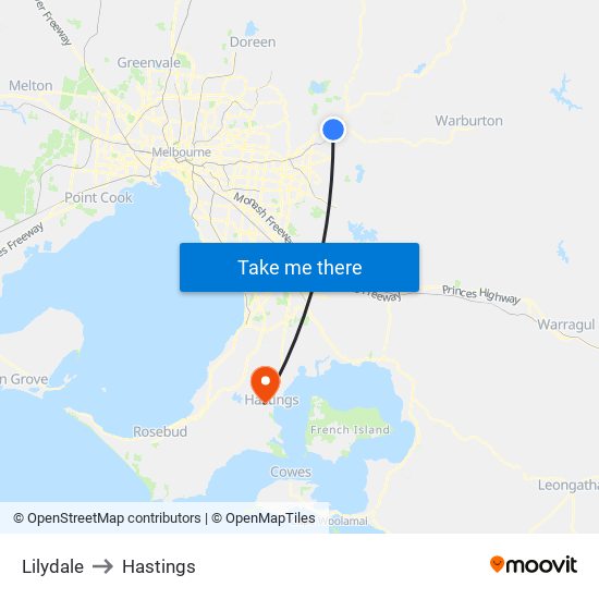 Lilydale to Hastings map