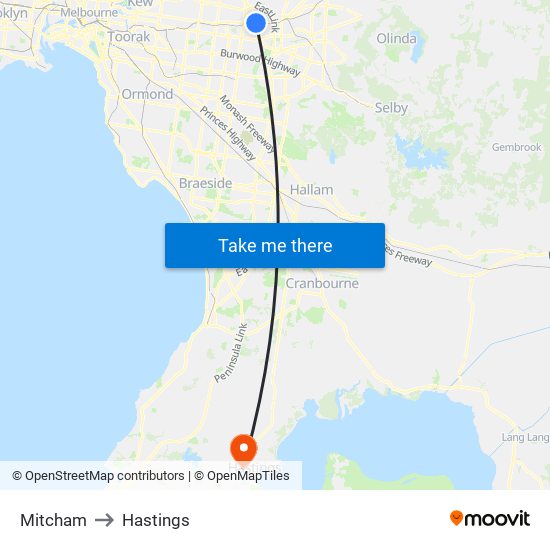 Mitcham to Hastings map