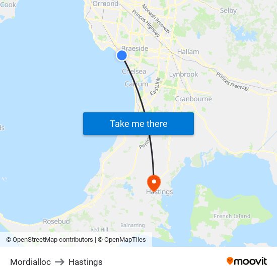 Mordialloc to Hastings map