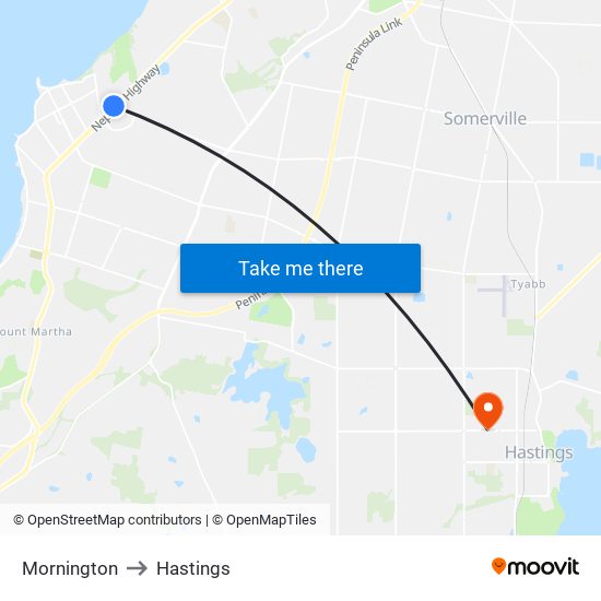 Mornington to Hastings map