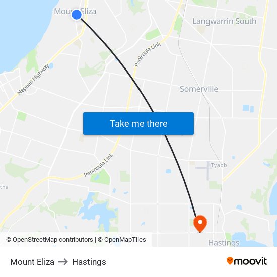 Mount Eliza to Hastings map