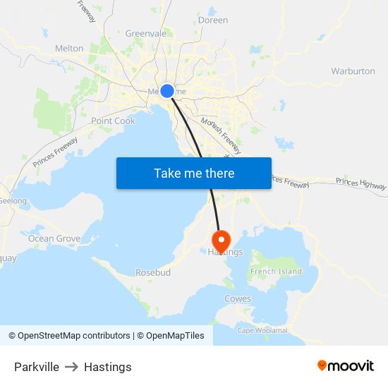 Parkville to Hastings map