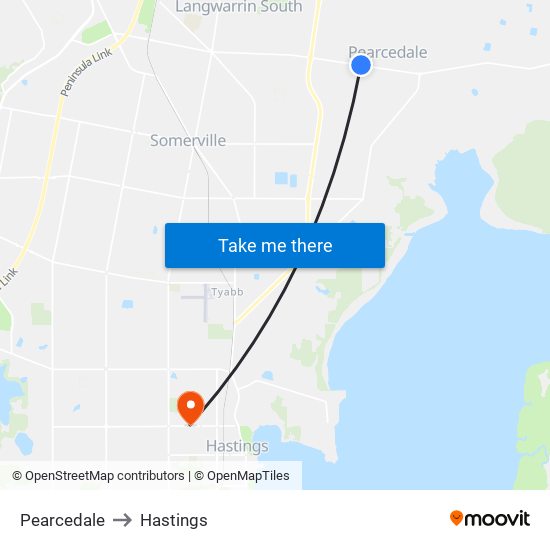 Pearcedale to Hastings map