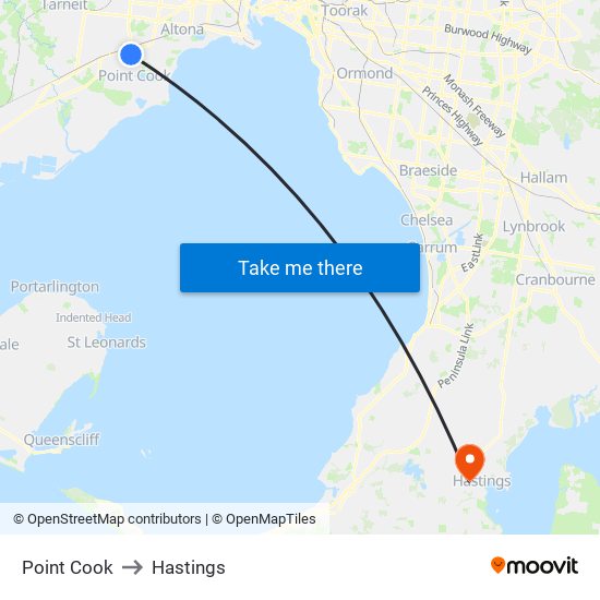 Point Cook to Hastings map