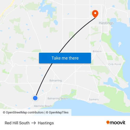 Red Hill South to Hastings map