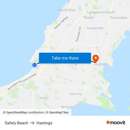 Safety Beach to Hastings map