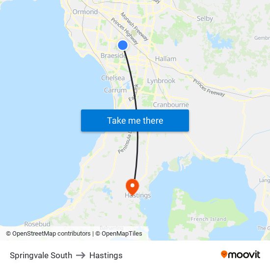 Springvale South to Hastings map