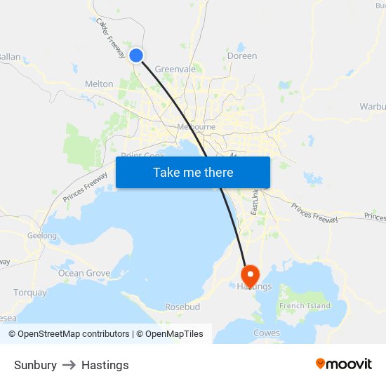 Sunbury to Hastings map