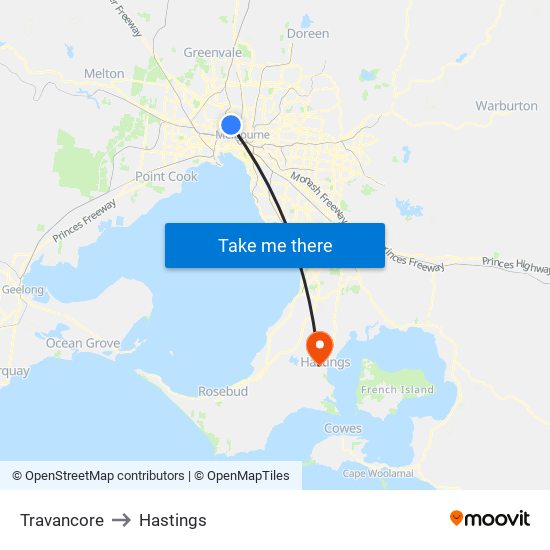 Travancore to Hastings map