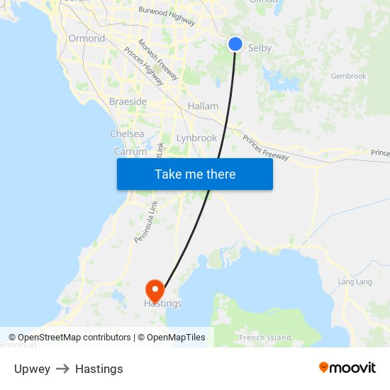 Upwey to Hastings map