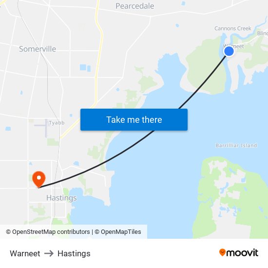 Warneet to Hastings map