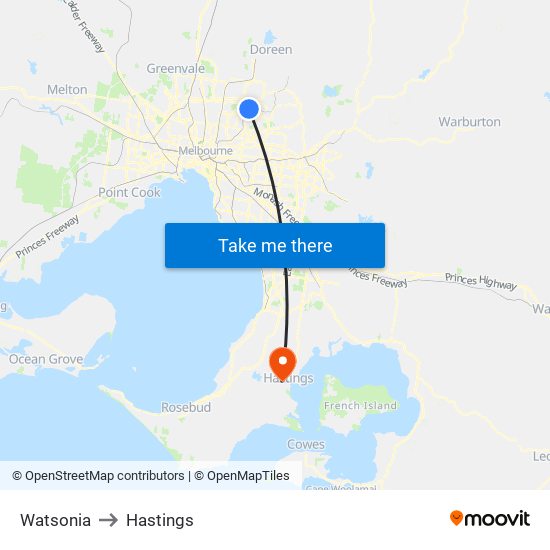 Watsonia to Hastings map