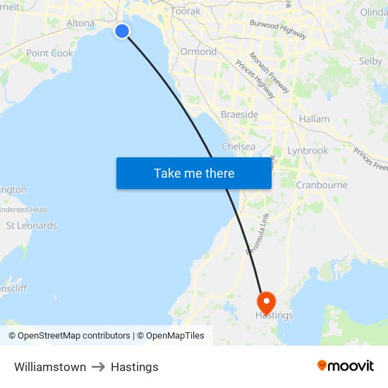 Williamstown to Hastings map