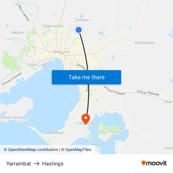 Yarrambat to Hastings map