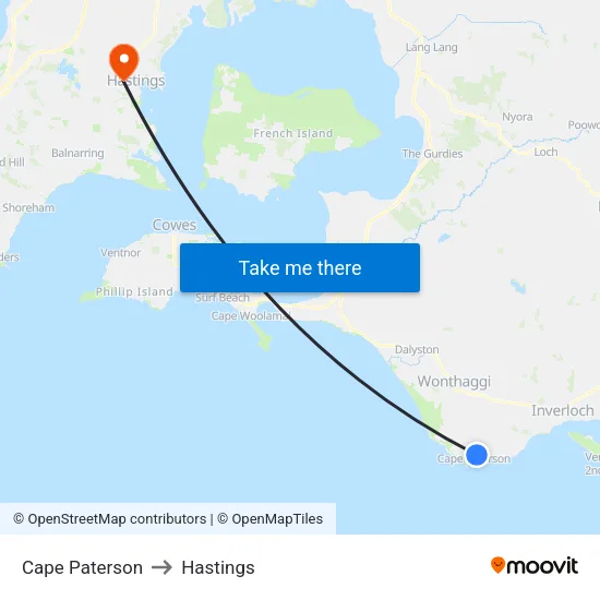 Cape Paterson to Hastings map