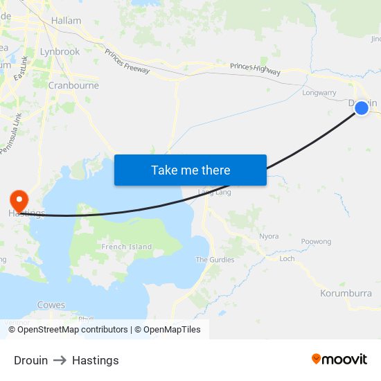 Drouin to Hastings map