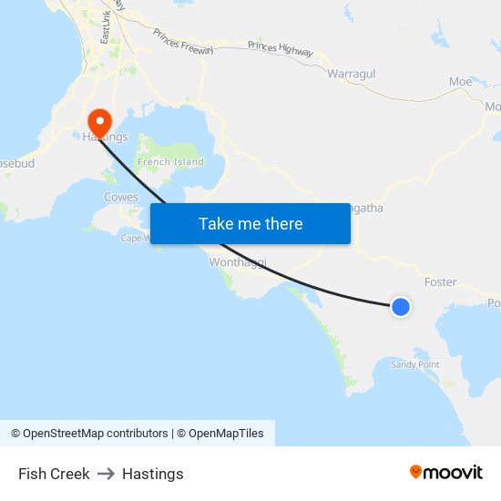 Fish Creek to Hastings map